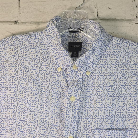 J. Crew Mens Blue and White Patterned Casual Shirt Linen Blend Slim Fit Med - Picture 2 of 8